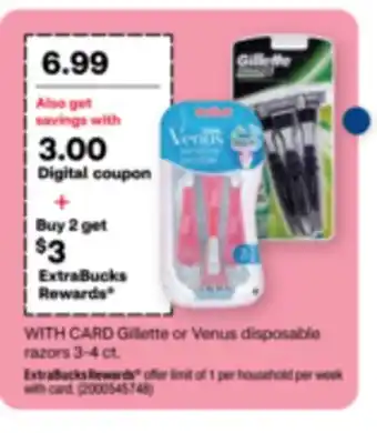 CVS Gillette or venus disposable razors 3-4 ct offer