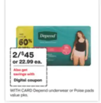 CVS Depend underwear or poise pads value pks offer