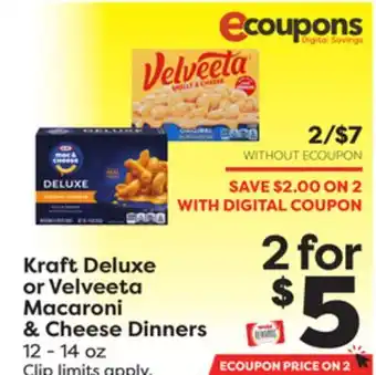 Weis Markets Kraft deluxe or velveeta macaroni & cheese dinners offer