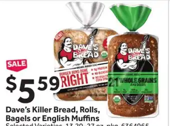 Stop&Shop Dave's killer bread, rolls, bagels or english muffins offer