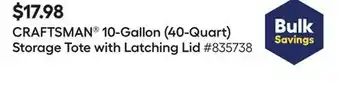 Lowe's Craftsman 10-gallon (40-quart) storage tote with latching lid offer