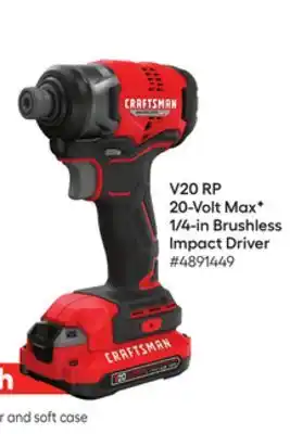 Lowe's V20 rp 20-volt max f 1/4-in brushless impact driver offer