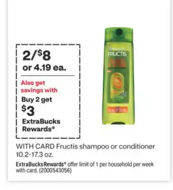CVS Garnier fructis shampoo or conditioner 10.2-17.3 oz offer