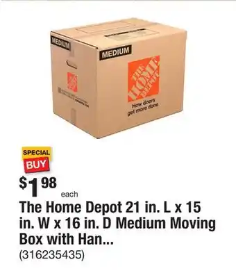 The Home Depot The home depot 21 in. l x 15 in. w x 16 in. d medium moving box with handles offer