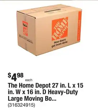 The Home Depot The home depot 27 in. l x 15 in. w x 16 in. d heavy-duty large moving box with handles offer