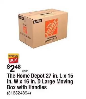 The Home Depot The home depot 27 in. l x 15 in. w x 16 in. d large moving box with handles offer