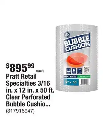 The Home Depot Pratt retail specialties 3/16 in. x 12 in. x 50 ft. clear perforated bubble cushion wrap (128 pack) offer