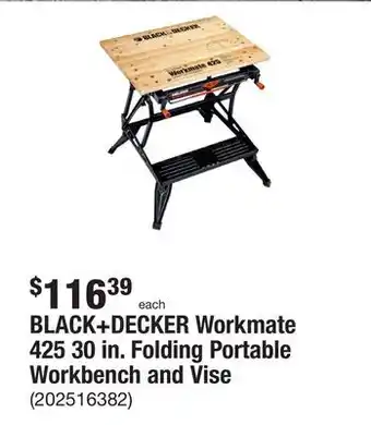 The Home Depot Black+decker workmate 425 30 in. folding portable workbench and vise offer