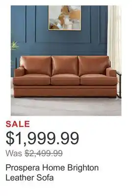 Costco Prospera home brighton leather sofa offer