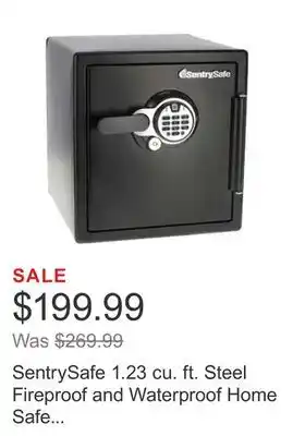 Costco Sentrysafe 1.23 cu. ft. steel fireproof and waterproof home safe with biometric lock offer