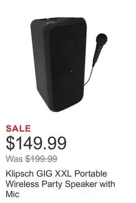 Costco Klipsch gig xxl portable wireless party speaker with mic offer
