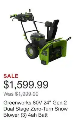 Costco Greenworks 80v 24 gen 2 dual stage zero-turn snow blower (3) 4ah batt offer