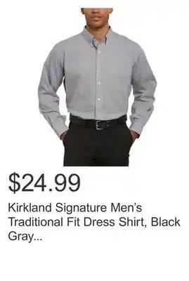 Costco Kirkland signature men's traditional fit dress shirt, black gray white check offer