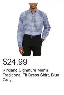 Costco Kirkland signature men's traditional fit dress shirt, blue grey white tattersall offer