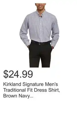Costco Kirkland signature men's traditional fit dress shirt, brown navy white check offer