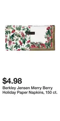 BJ’s Berkley jensen merry berry holiday paper napkins, 150 ct offer