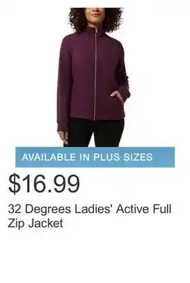 Costco 32 degrees ladies' active full zip jacket offer