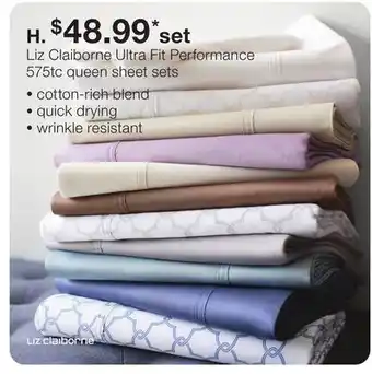 JC Penney Liz claiborne ultra fit performance 575tc queen sheet sets offer