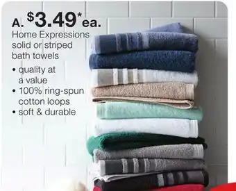 JC Penney Home expressions solid or striped bath towels offer