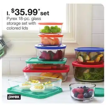 JC Penney Pyrex 18-pc. glass storage set with colored lids offer