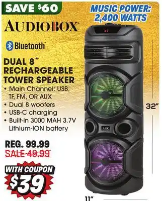 Big 5 Audiobox dual 8 rechargeable tower speaker offer