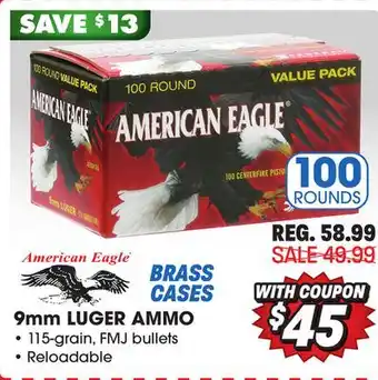 Big 5 Federal american eagle 9mm luger 100-round value pack offer