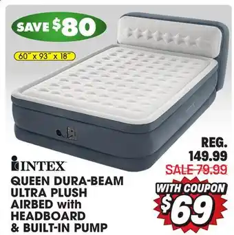 Big 5 Intex queen 18 dura-beam ultra plush airbed with headboard and built-in pump offer