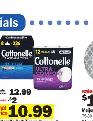 Meijer Cottonelle bath tissue 12 mega rolls or flushable wipes* 8 pk./42 ct offer