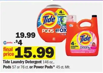 Meijer Tide laundry detergent 146 oz., pods 57 or 76 ct. or power pods* 45 ct offer