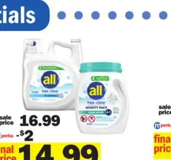 Meijer All free & clear laundry detergent 141 oz. or mighty pacs* 56-60 ct offer