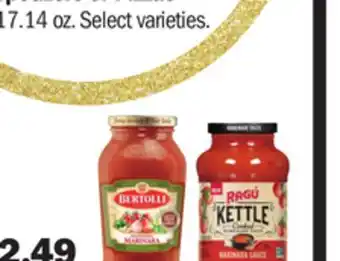 Meijer Bertolli pasta sauce 15-24 oz. or ragu kettle cooked pasta sauce* 24 oz offer