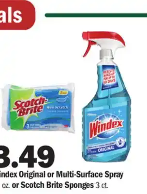 Meijer Windex original or multi-surface spray 23 oz. or scotch brite sponges 3 ct offer