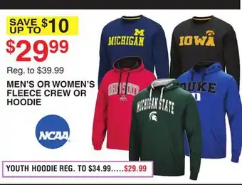 Dunham's Sports Ncaa men's or women's fleece crew or hoodie offer