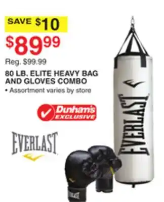 Dunham's Sports Everlast 80 lb. elite heavy bag and gloves combo offer