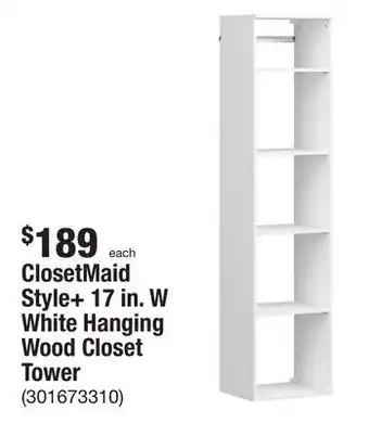 The Home Depot Closetmaid style+ 17 in. w white hanging wood closet tower offer