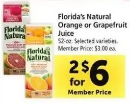 Safeway Florida's Natural Orange or Grapefruit Juice offer