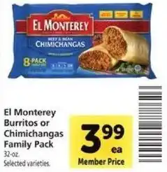 Safeway El Monterey Burritos or Chimichangas Family Pack offer