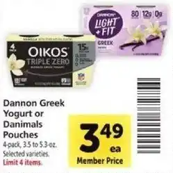 Safeway Dannon Greek Yogurt or Danimals Pouches offer