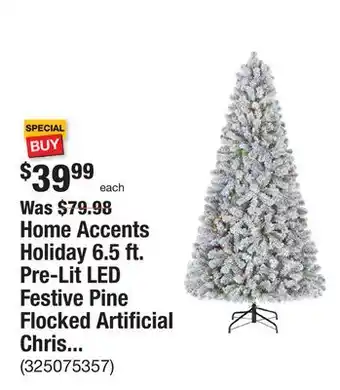 The Home Depot Home accents holiday 6.5 ft. pre-lit led festive pine flocked artificial christmas tree offer