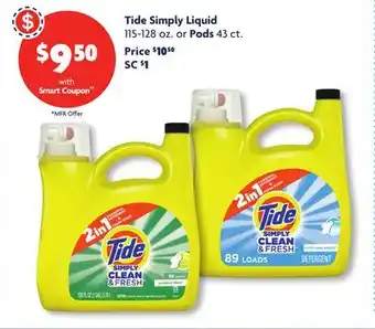 Family Dollar Tide simply liquid 115-128 oz. or pods 43 ct offer