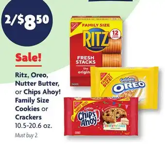 Family Dollar Ritz, oreo, nutter butter, or chips ahoy! family size cookies or crackers offer