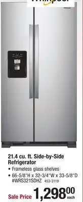 Menards 21.4 cu. ft. side-by-side refrigerator offer