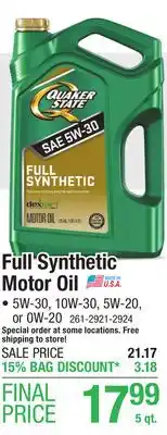 Menards Full synthetic motor oil offer