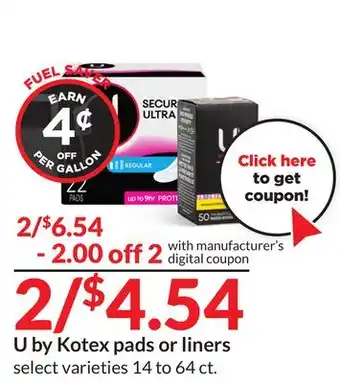 Hy-Vee U by kotex pads or liners offer