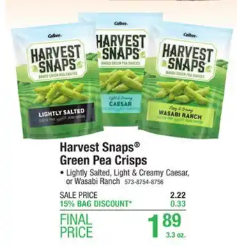 Menards Harvest snaps green pea crisps offer