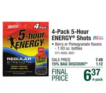 Menards 4-pack 5-hour energy shots offer
