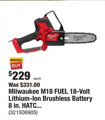 The Home Depot Milwaukee m18 fuel 18-volt lithium-ion brushless battery 8 in. hatchet pruning saw (tool-only) offer