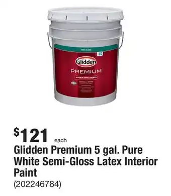 The Home Depot Glidden premium 5 gal. pure white semi-gloss latex interior paint offer