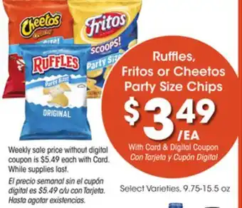 Ralphs Ruffles, fritos or cheetos party size chips offer
