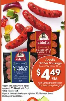 Ralphs Aidells dinner sausage offer